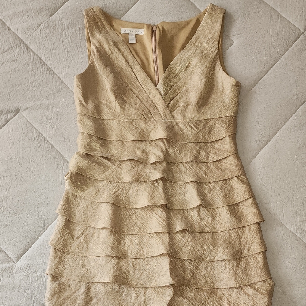 London Times Cream Layered Mini Dress